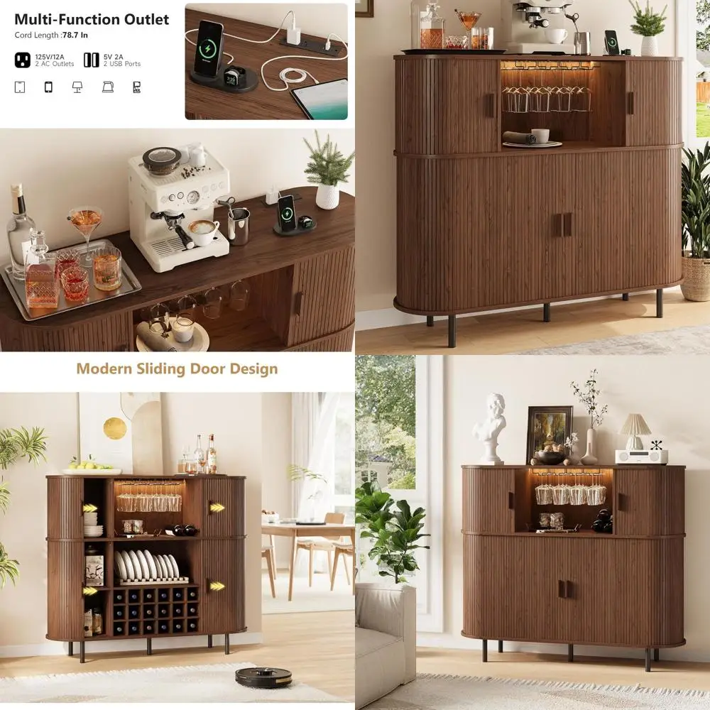 

55-светодиодный шкаф для вина и спирт с кофе-баром, розеткой и подставкой для стекла для домашнего бара или гостиной, кухни