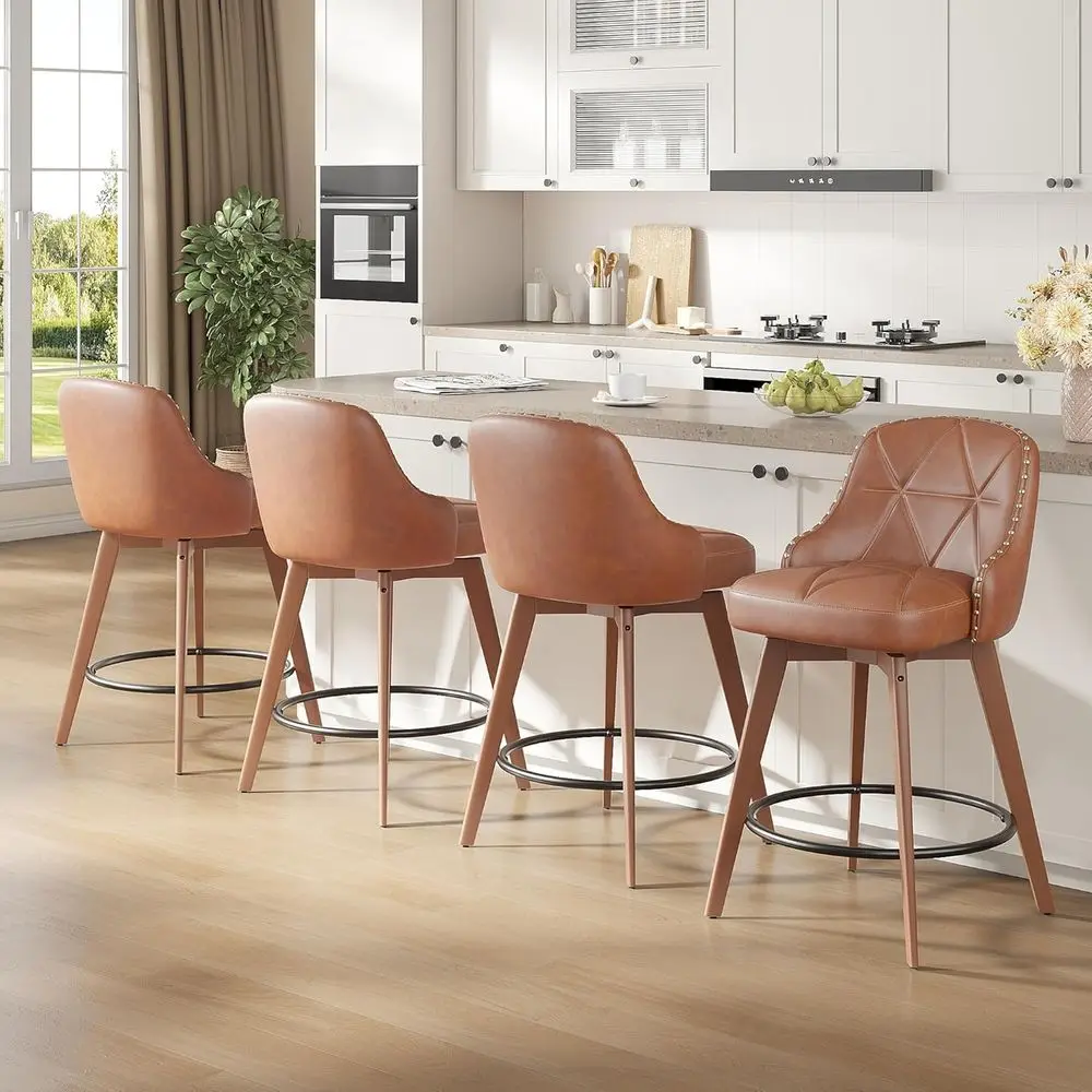 

Набор из 4-х барных стульев с мягкой обивкой и спинкой, высотой 26 дюймов, подходят для кухонного острова, столовой или бара, коричневый цвет.