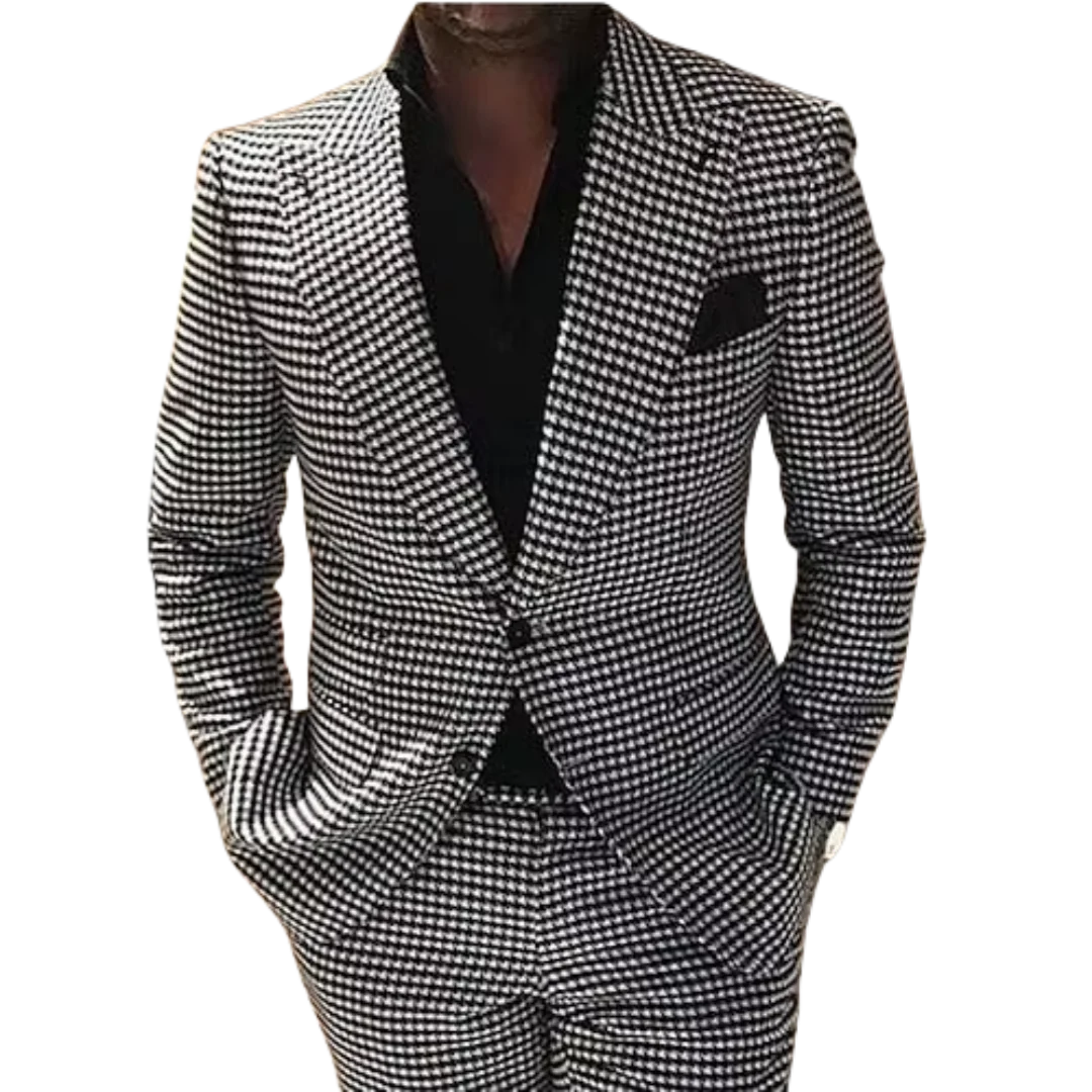 

Houndstooth BW Tweed Men's Wedding Suits 2 Piece Solid Colored Standard Fit Single Breasted Two-buttons 2025