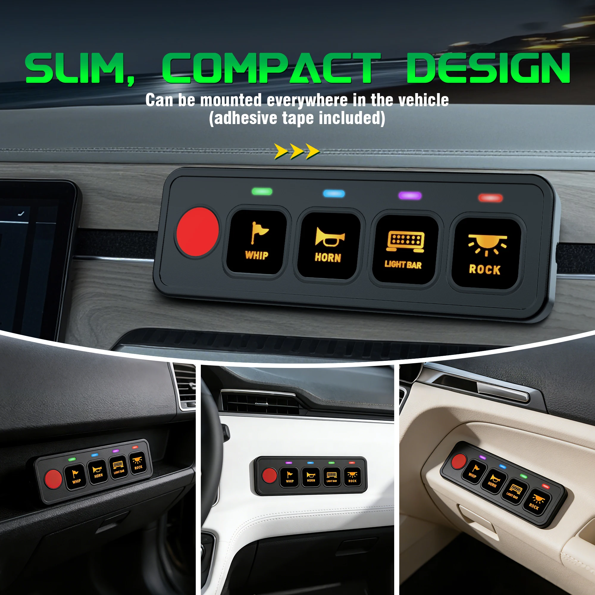 MICTUNING Universal AS40 4-Gang Switch Panel, Circuit Control Power Relay Box, 4 Modes Toggle Momentary Flash Strobe Slim Design