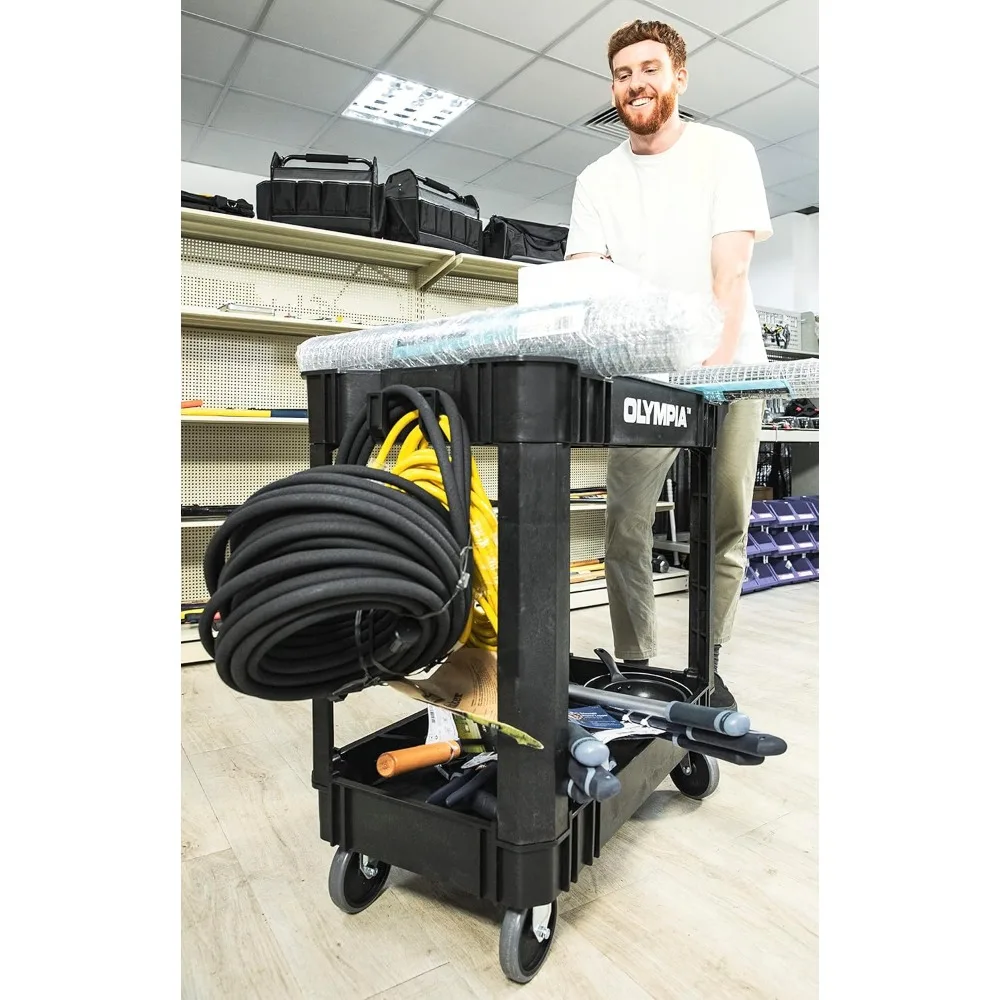 Carrinho de rolamento de nível duplo Olympia Tools - Carrinho utilitário resistente com capacidade de 500 libras com rodas giratórias de travamento para armazenamento e órgão