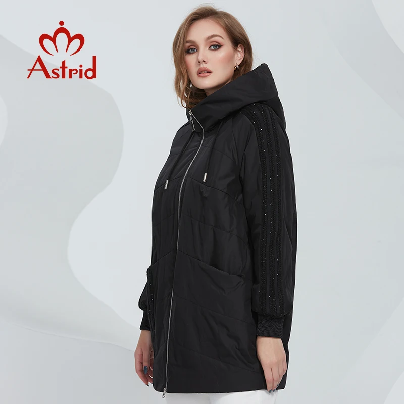 Astrid 2022 Spring Women\'s Parkas Oversize Padded Coats Hooded Fashion Wool Textile Stitching Jacket Outerwear Quilted AM-10122