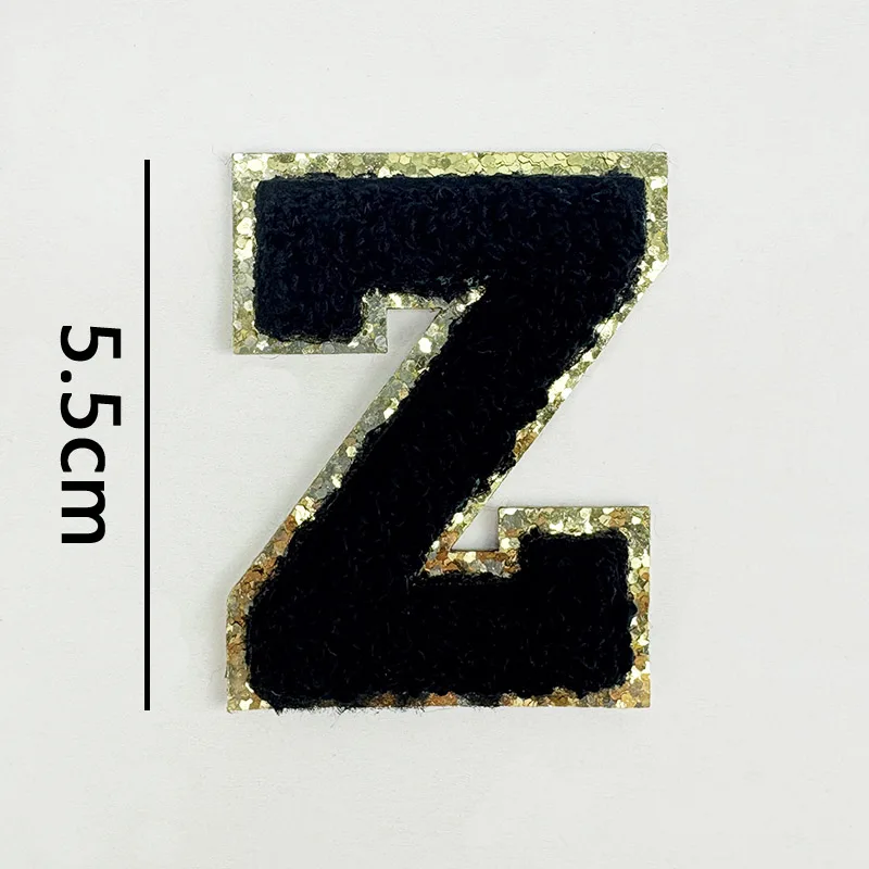 Black Letters Sticker Patch Alphabet Towel Embroidered Chenille Patches for Clothing Bags Jacket Stick on Accessories Applique