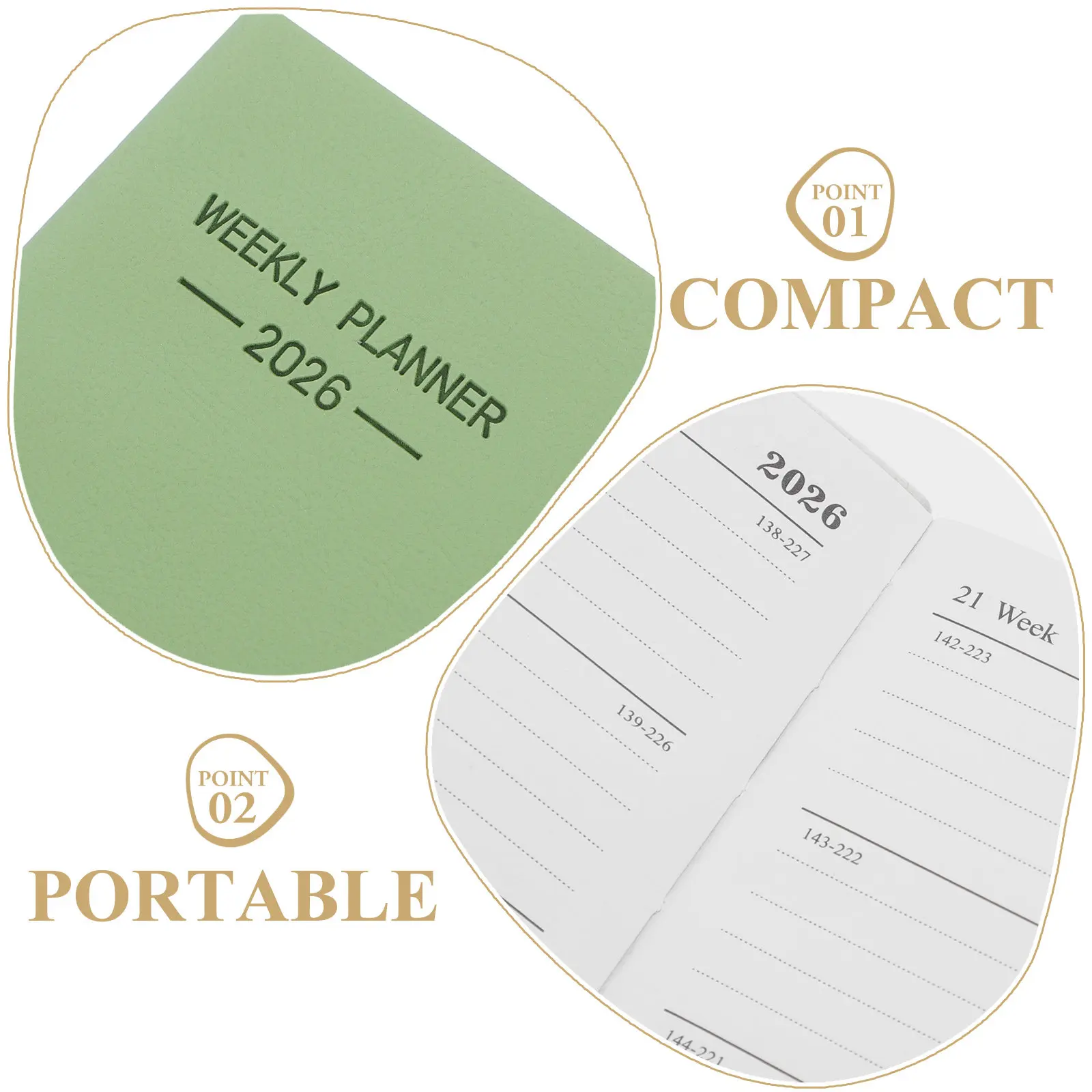 2026 Pocket Planner Daily Weekly Monthly Calendar Organizer Compact PU Cover Thick Paper Portable Notepad for Travel School