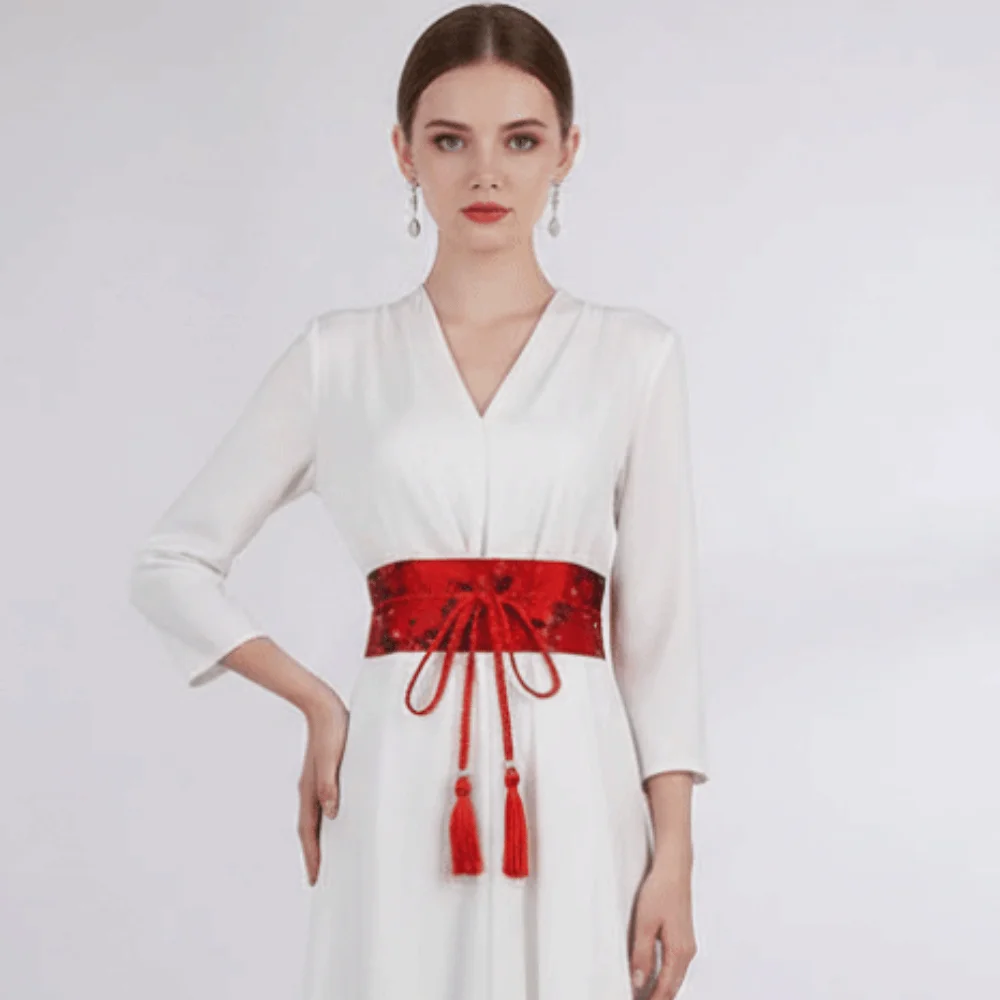Wide Style Embroidery Corset Retro-pattern Embroidered Hanfu Waistband Jacquard Soft Fabric Ethnic Girdle Teen Girl