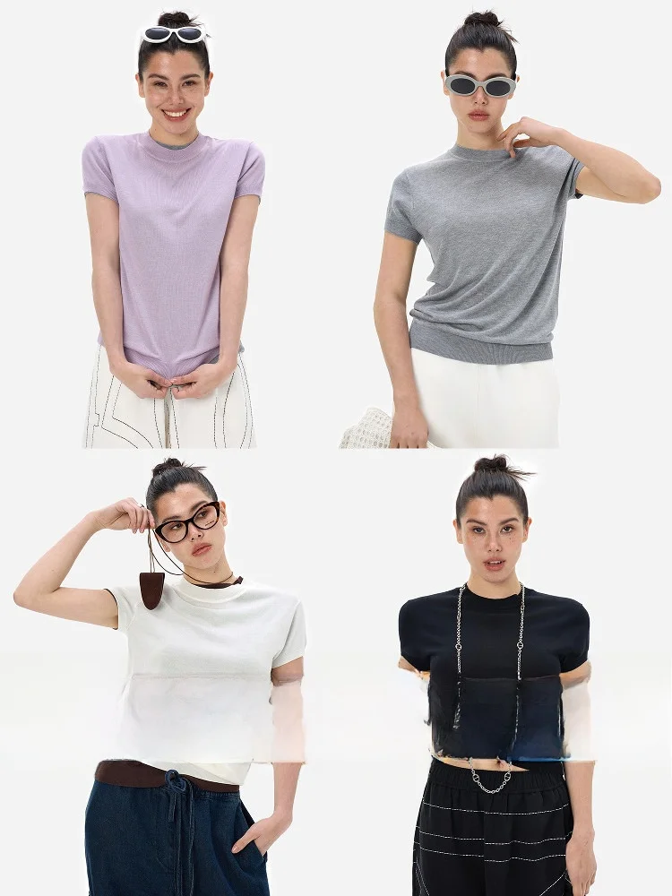 

Женский летний топ из лиоцелла и триацетата с круглым вырезом, простой крой, для повседневной носки