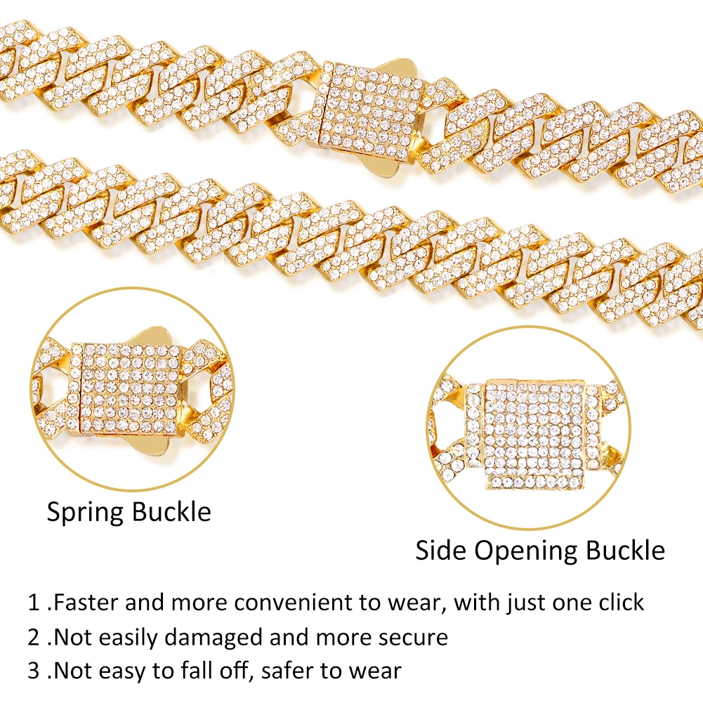 Luxuriöse Cuban-Link-Halskette für Männer und Frauen, Gold- und Silberfarben, mit Strass besetzt, Hip-Hop-Bling-Straßenschmuck, Geschenk – Detail 1
