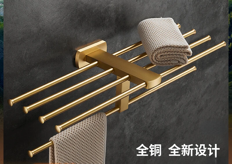 Simple Bathroom Bath Towel Rack Copper Bathroom Clothes Storage Towel Bar Black Gold Wall-Mounted Storage Rack Punch-Free