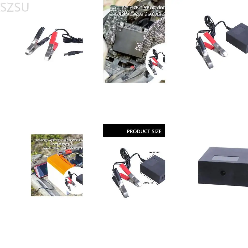 

SZSU 5-портовый USB-адаптер для зарядного устройства преобразует DC8-30V в 3xUSB + 2xType C зарядное устройство с зажимом для и