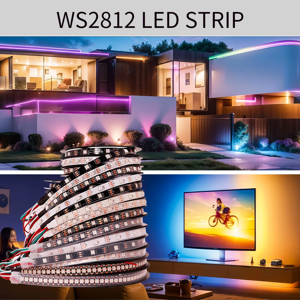 Imagem -06 - Inteligente Rgb Led Strip Ws2812b Iluminação Suave Endereçável Individualmente 30 60 144leds Preto Branco Pcb Ip30 65 67 Dc5v Ws2812