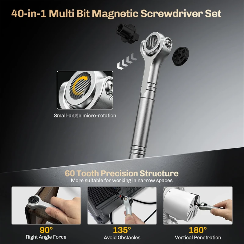 40 in 1 Multi-Function Ratchet Screwdriver Kit with Magnetic Bits–Mini Repair Tool Set Magnetic Tool Kit for PC iPhone Home Use
