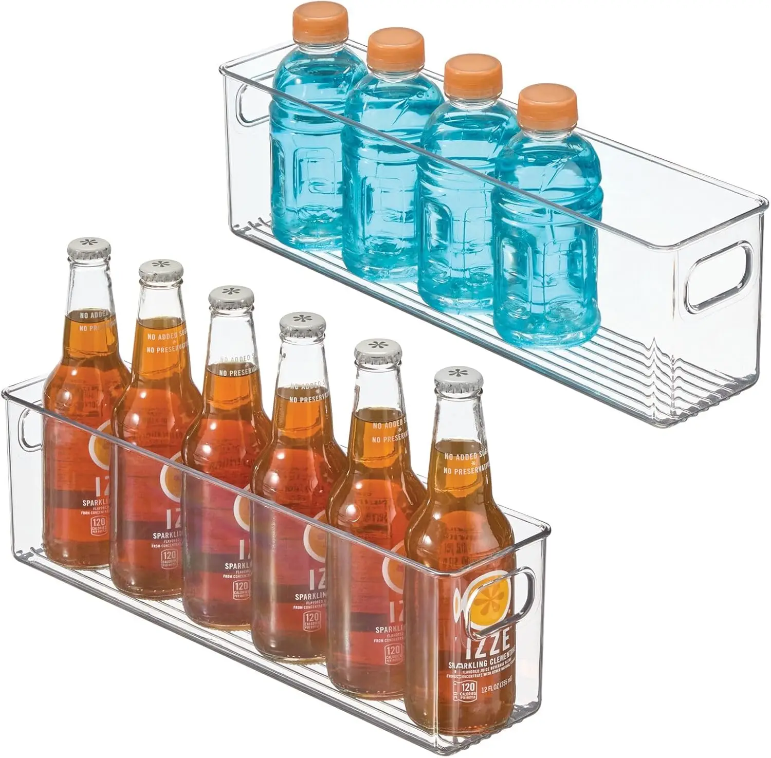 

Clear Plastic Kitchen Organizer - 2-Pack Storage Bins with Handles for Pantry, Cabinet, Fridge, Shelves & Counter - Holds Cans,