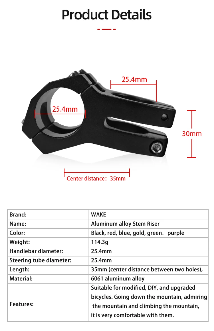 Wake MTB Kinder Mountainbike Kurzer Vorbau Aluminiumlegierung 25,4 mm 22,2 mm 31,8 mm für Rennradzubehör BMX Radfahren – Detail 2
