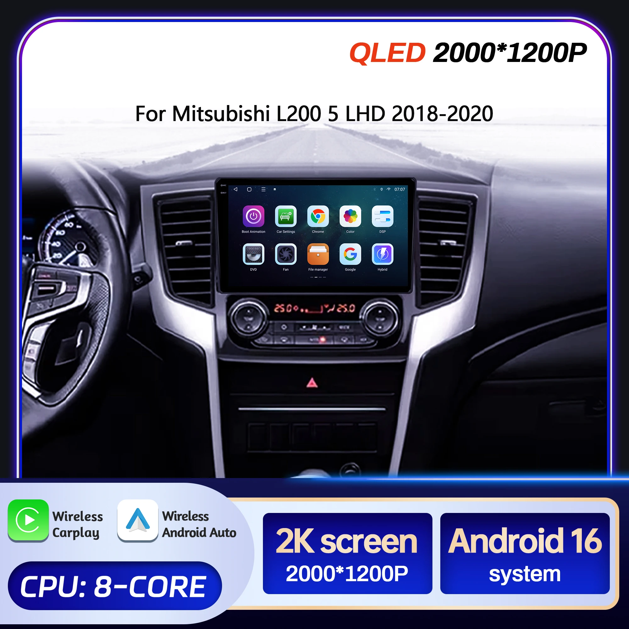 9 inch Car Radio Android 16 For Mitsubishi L200 5 LHD 2018-2020 BT Carplay Multimedia Navigation Head Unit 2K QLED Screen