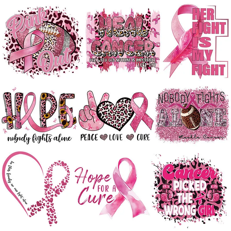 Breast Cancer Awareness Iron on Transfer Stickers Pink Ribbon Decals Iron on Patches Stickers Iron on Stickers for Clothing