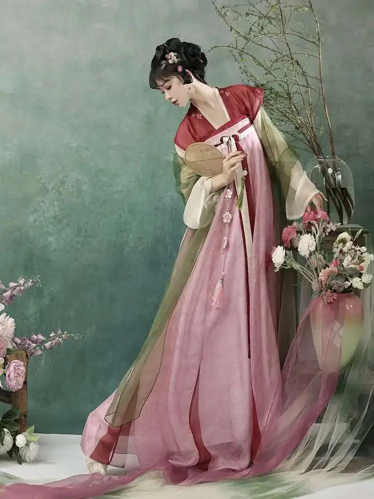 Qingyi Huashang Spring Has A Tang Style Hanfu Women's Restoration Tang Style Chest Length Broken Skirt Daily Fairy Style Spring