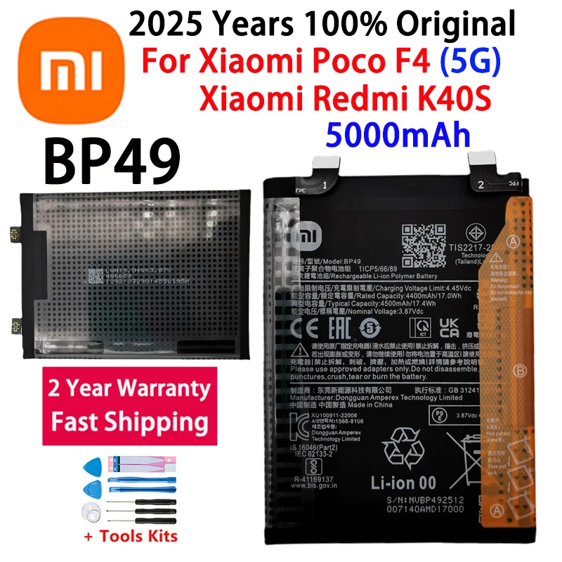 

2025 Years BP49 100% Original High Quality Battery For Xiaomi Redmi K40S / Poco F4 5G Phone Batteries 4500mAh