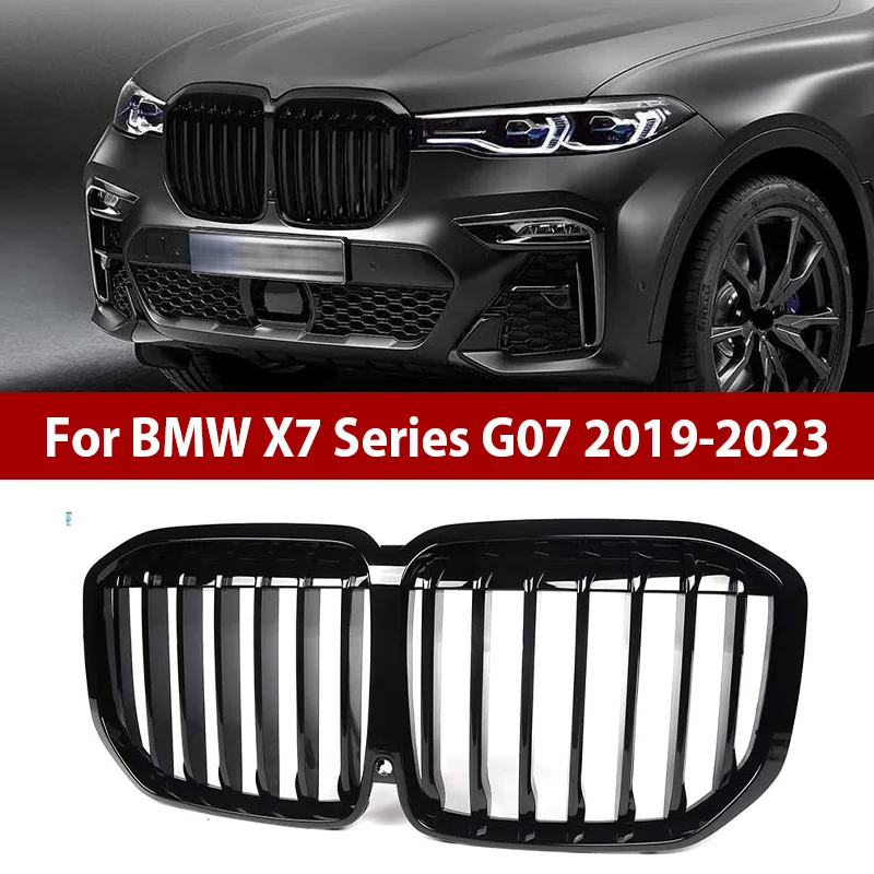 

For BMW X7 Series G07 2019-2023 Car Front Kidney Grille Single Double Slat Grill Glossy Black Front Hood Insert Replacement