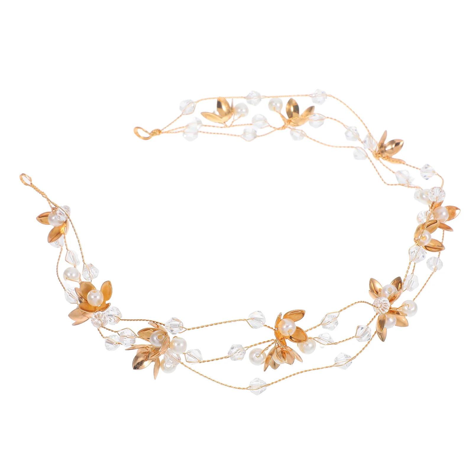

Pearl Flower Headband Wedding Bridal Crystal Beads Headpiece Hair Accessories Golden Silver for Parties Pearl Flower Headband