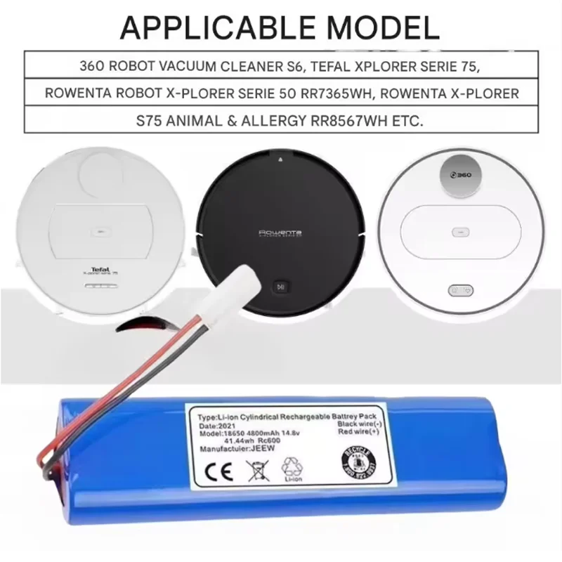 100% nuovo originale 14.4V 6800mAh 4800mAh 2800mAh 18650 batteria utilizzata per i componenti dell'aspirapolvere robot Qihoo 360 S6
