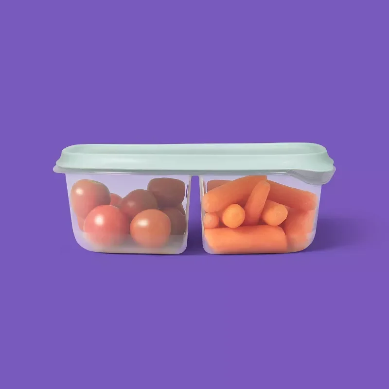 3 Pack Divided Rectangle Food Storage Containers, 28oz Mint Green Snap‑on Lid Food Boxes With Dual Compartments view 4