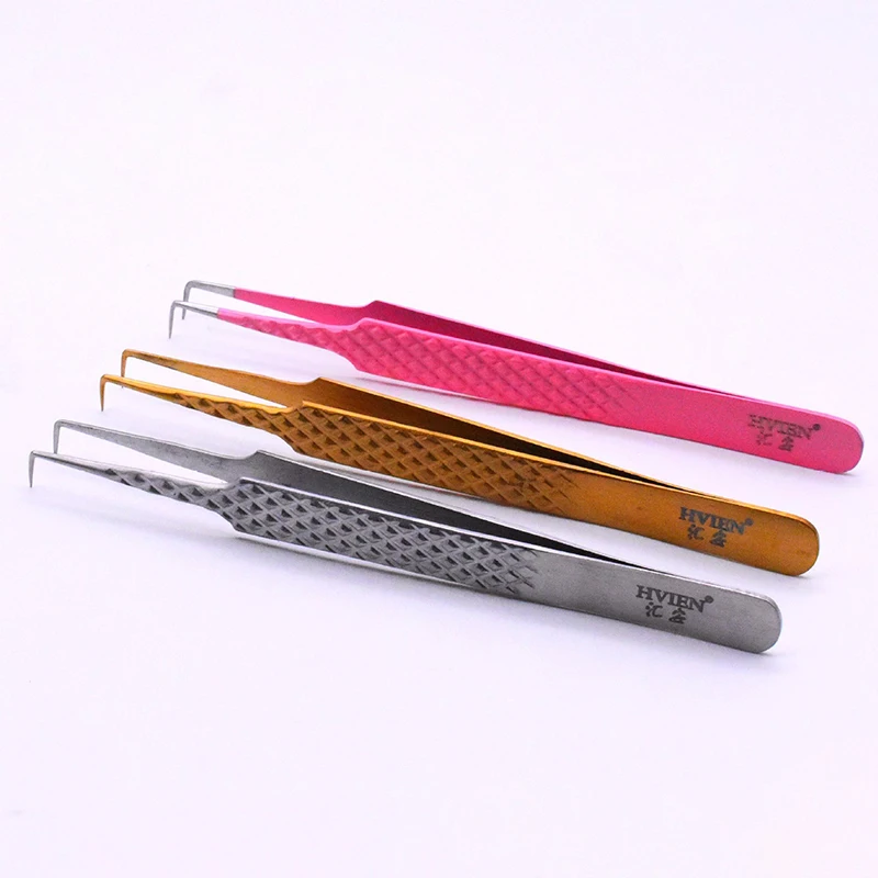 Pink Eyelash Extension Tweezers 90 Degrees Volume Lashes Stainless Steel Accurate Tweezer Non-magnetic Eyelashes Tools Makeup