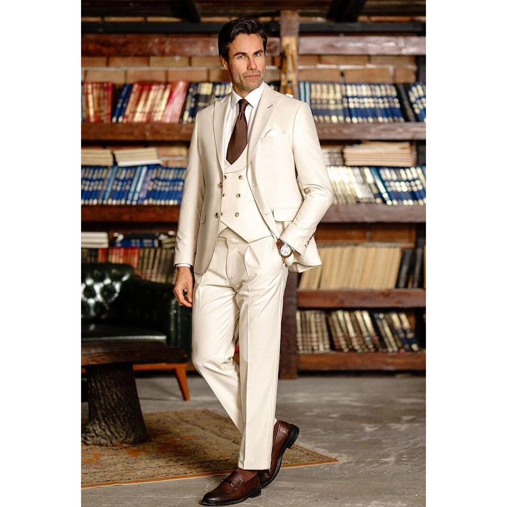 

New High-end Slim Single Breasted Men Suit 3 Pieces Blazer+Pants+Vest Handsome Wedding Formal Work Causal Set