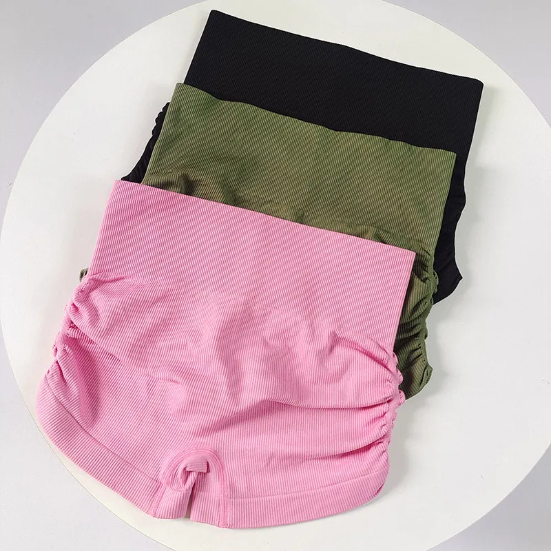 Ladies European Style Ruched Side 3-Point Yoga Shorts High Waist Tight Breathable Gym Shorts