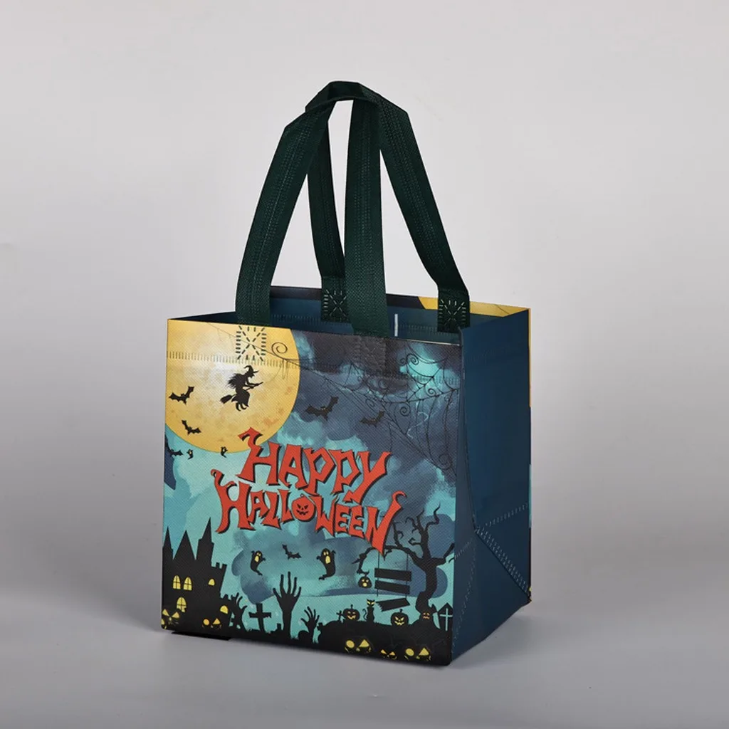 Reusable Shopping Bag Halloween Non Woven Grocery Tote Bag Pumpkin Print Portable Shopper Shoulder Bag Festival Party Gift Tote