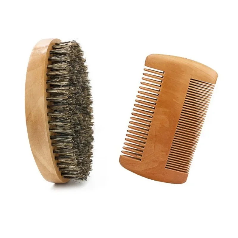 Men\'s Shaving Brush Set Boar Bristle Portable Barber Natural Beard Brush for Facial Cleaning Wooden Comb Styling Tool Wholesale