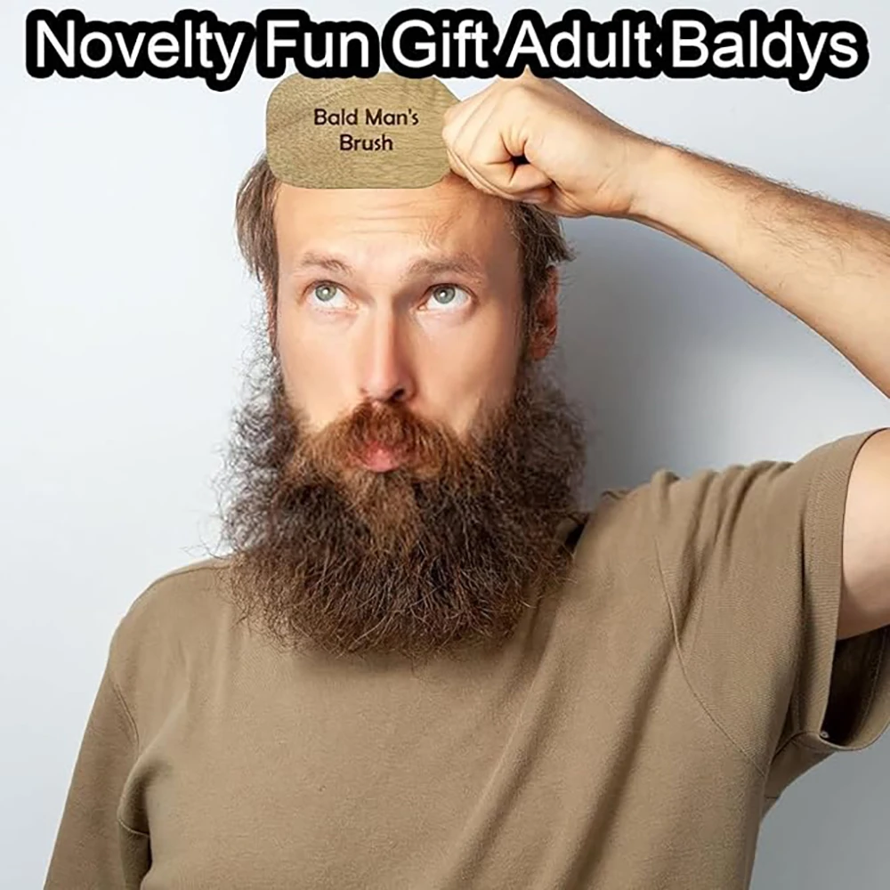 Bald Man Brush Funny Wooden Hairless Toothless Comb Buffer Bold Head Polish Shiner Hair Brush Novelty Fun Gift Adult Baldys