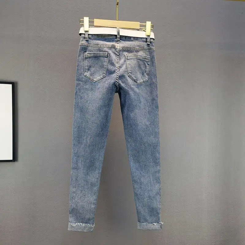 Women's Sequin Embellished Skinny Jeans Summer 2026 High Waist Slim Fit Ankle Length Denim Pants