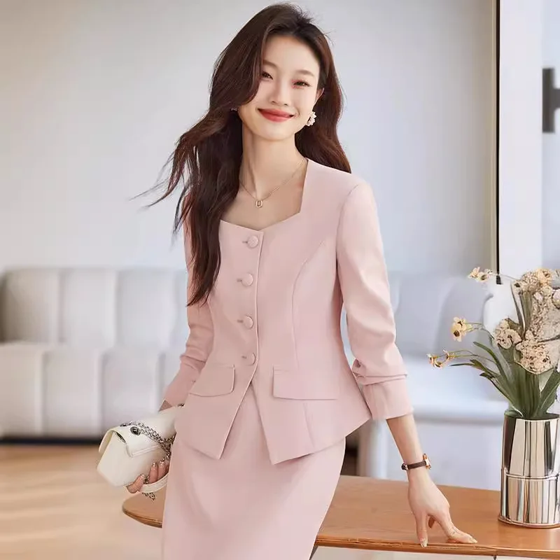 Spring Autumn Formal Uniform Designs Blazers Femininos for Women Professional Office Work Wear with Skirt and Jackets Coat Set