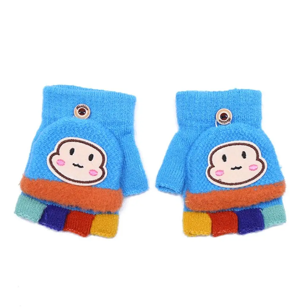 Flip Gloves Cartoon Monkey Gloves Children Christmas Gloves Kids Fingerless Gloves Knitted Half Finger Gloves Plush Gloves