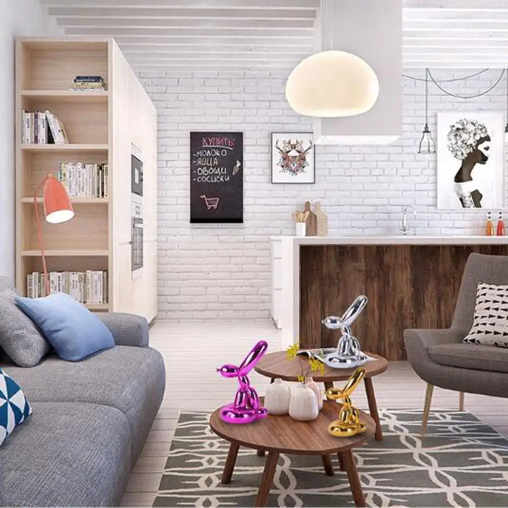 Balloon Rabbit Figurine Resin Statue Bright Color Non Fading Miniature Objects for Children Room Decoration Housewarming Gift