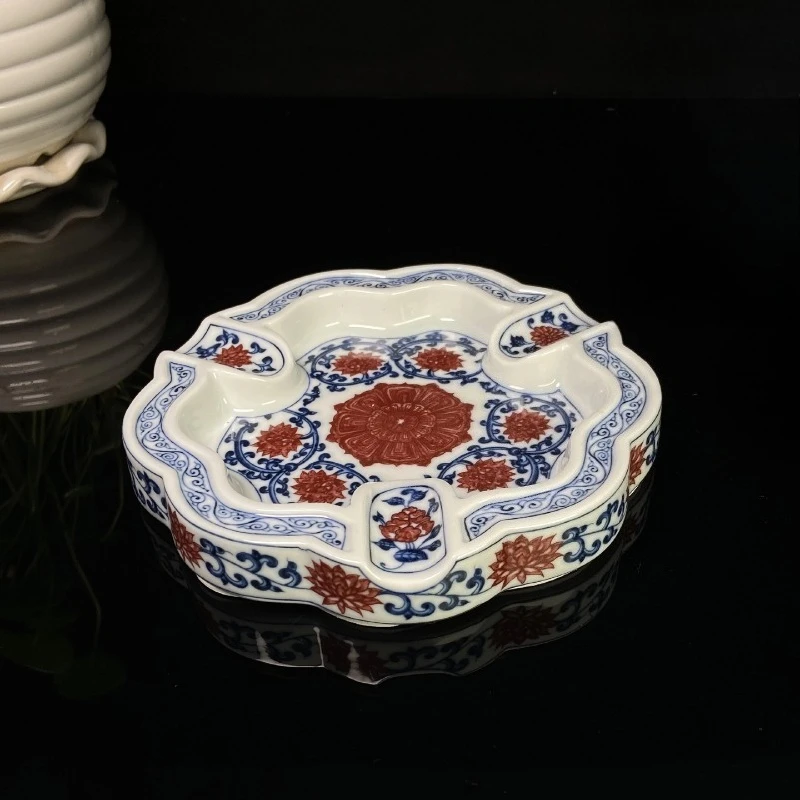 High temperature porcelain blue and white twisted lotus three-opening gray tank Chinese classical home decoration ornament