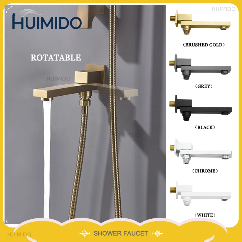Brass Shower Bath Spout Bathroom Brushed Gold In-Wall Shower Head Conversion Spout Two-Function Swing Spout White Black