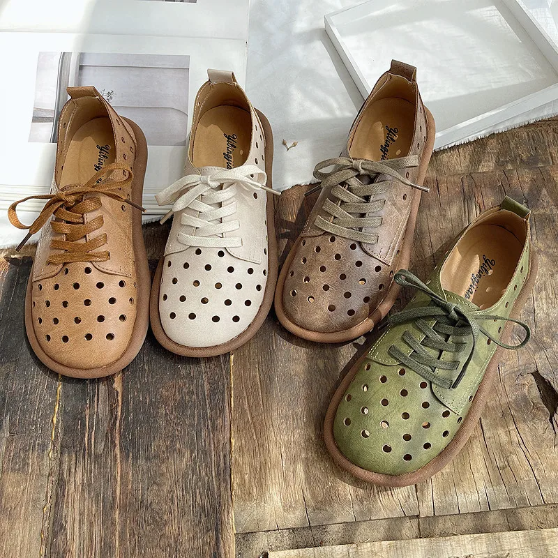 Careaymade-Round head sandals female college hollow out casual shoes  summer flat bottom lace up women's shoes single shoes