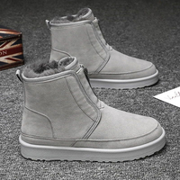 Men's Vintage Style Zipper Winter Snow Boots Thickened Fleece Lined Warm Fur Platform Sole Slip Resistant Bread Cotton Shoes