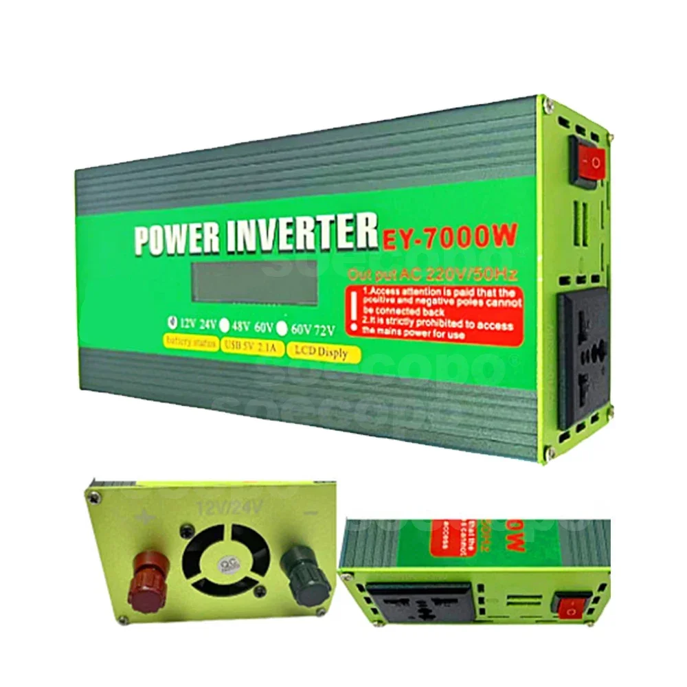 Dual Voltage Inverter 7000W LCD Display 12V 24V 48V 60V 72V DC to AC 110V 220V Car Camping Emergency Outdoor Use Power Inverter