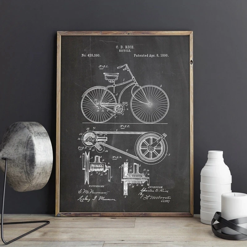 Bicycle Patent Posters Prints Canvas Painting Cycling Artwork Bike Wall Art Pictures Blueprint Gift Idea Home Room Decor