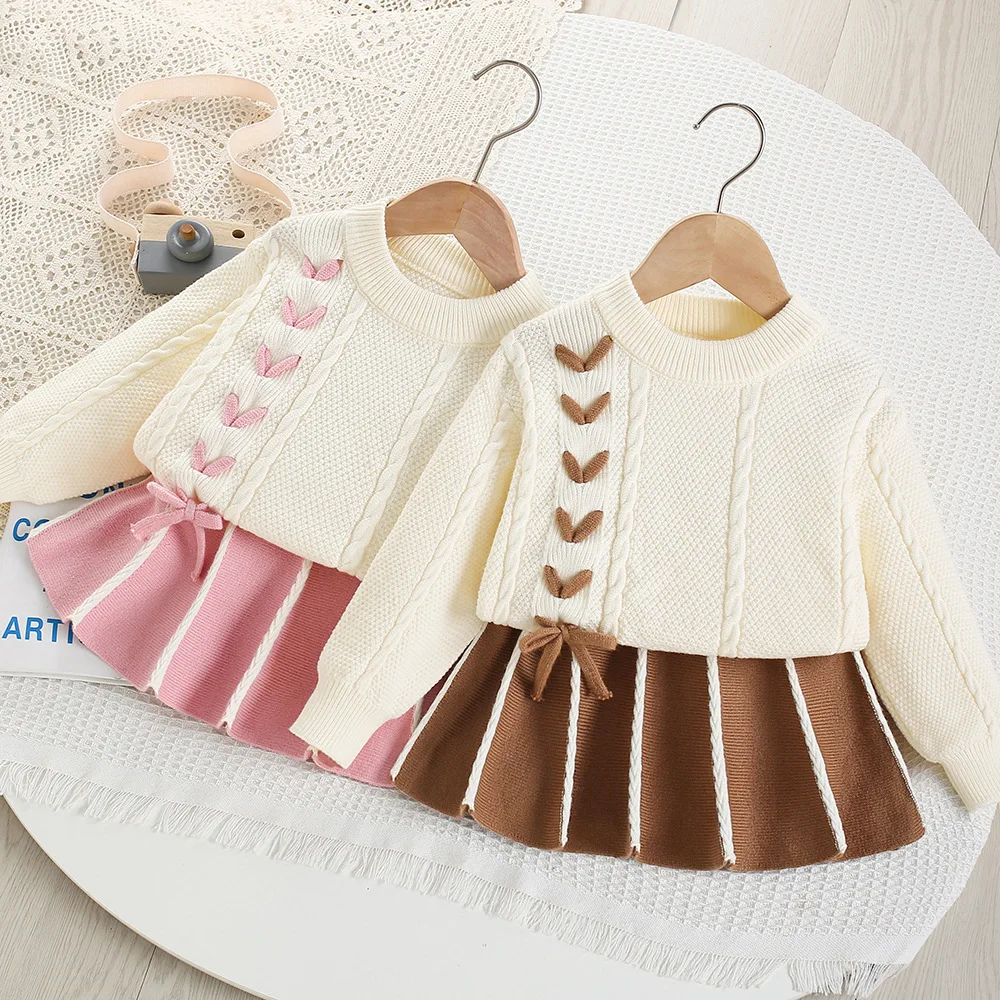 

MILANCEL New Autumn Kids Sweater Set 9M-5T Cute Simple Girls Knitwear +Skirts Sweet Loose Korean Version Children Outfit 2PCS