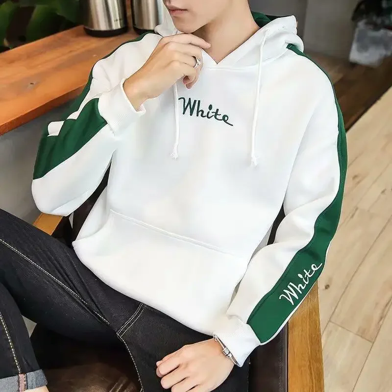 

Men's Clothing Fleeced White Sweatshirts for Man Hooded Hoodies Letter Warm Aesthetic Winter Simple High Quality Welcome Deal