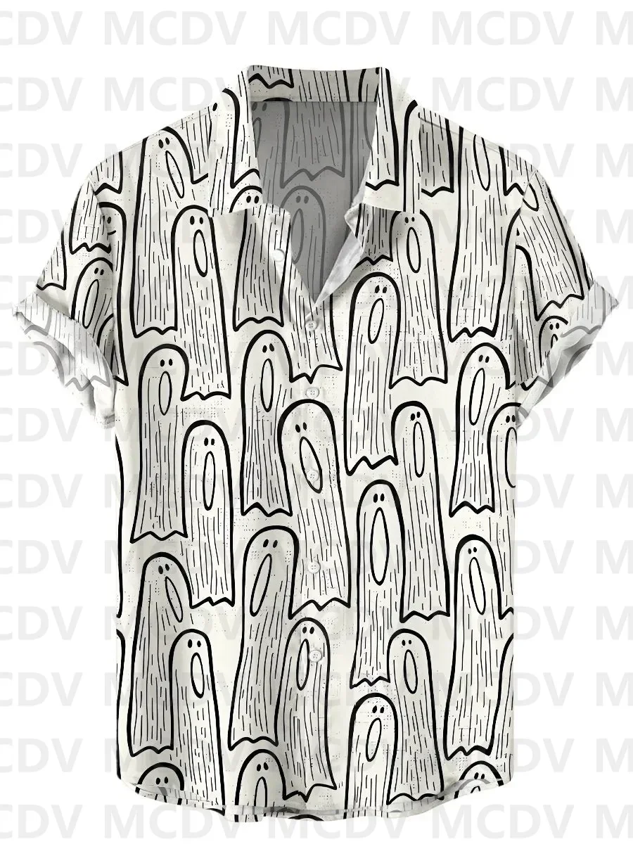 Men's Hawaiian Shirts Halloween Ghost Print Short Sleeve Shirt