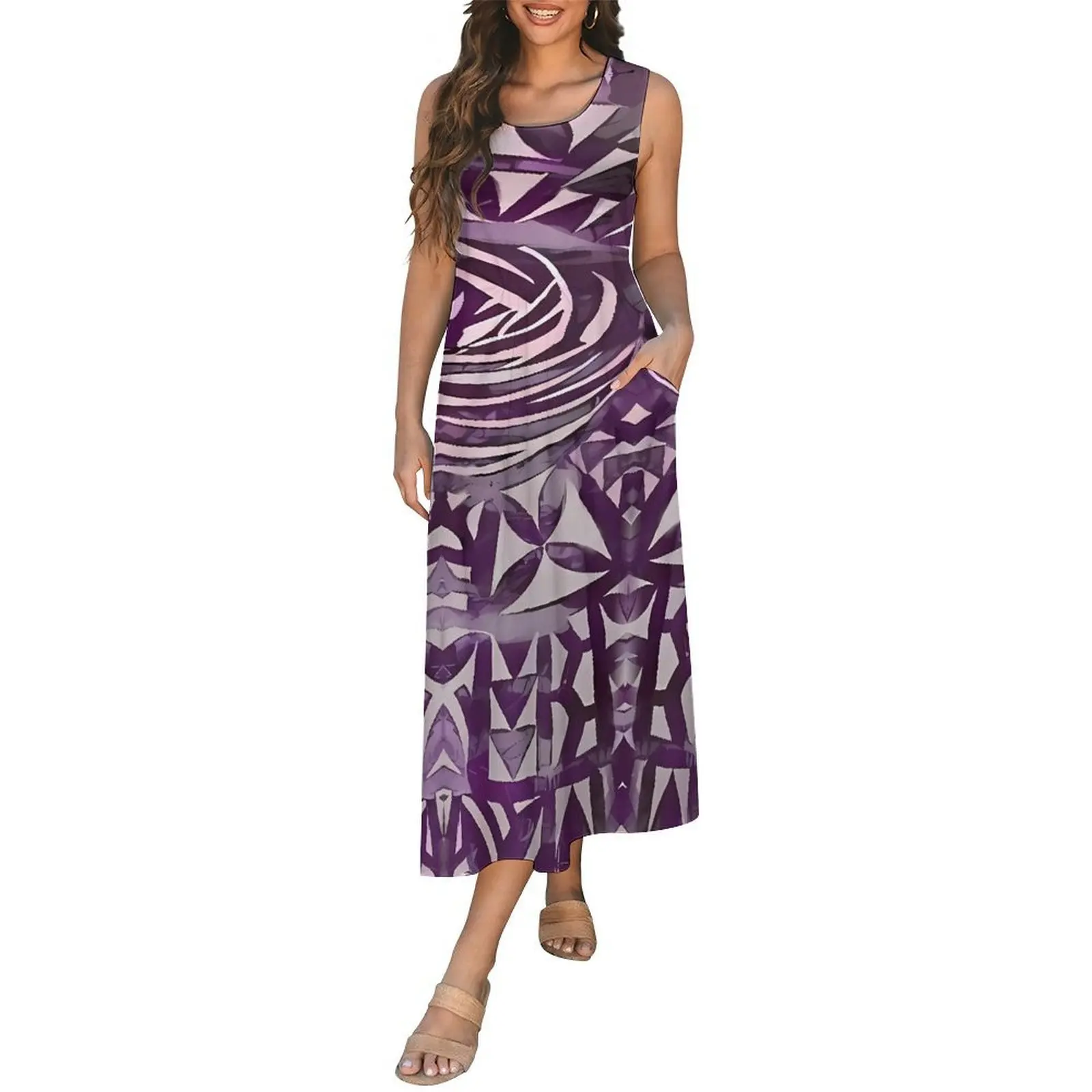 

New Casual And Loose Women'S Vest Dress Samoan Custom Elegant And Skin-Friendly Tribal Design Women'S Long Dress