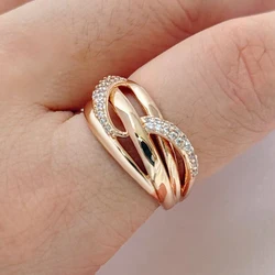 Kinel Luxury 585 Rose Gold Color Bride Wedding Ring For Women Fashion Shiny Natural Zircon Accessories Fine Daily Party Jewelry
