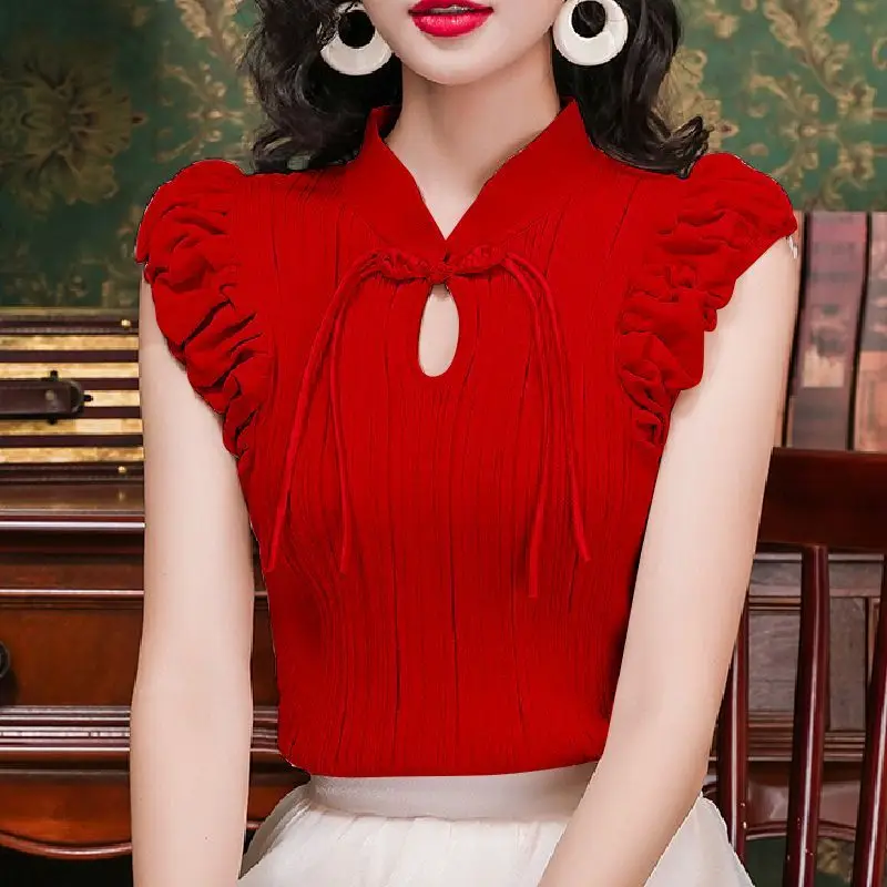 

Новый вязаный свитер из китайского ледяного шелка для женщин, новый жаркий летний женский жилет без рукавов в китайском стиле, модный топ