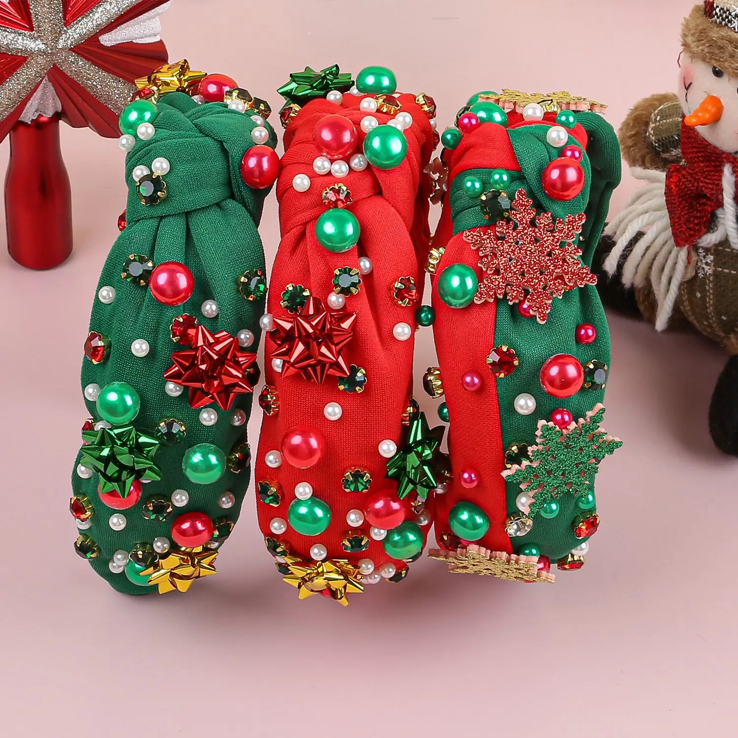 

2025 Creative Design X-mass Holiday Wide Hairbands for Women Snow Beaded Pearls Rivet Fascinator Hairband Dance Party Headdress