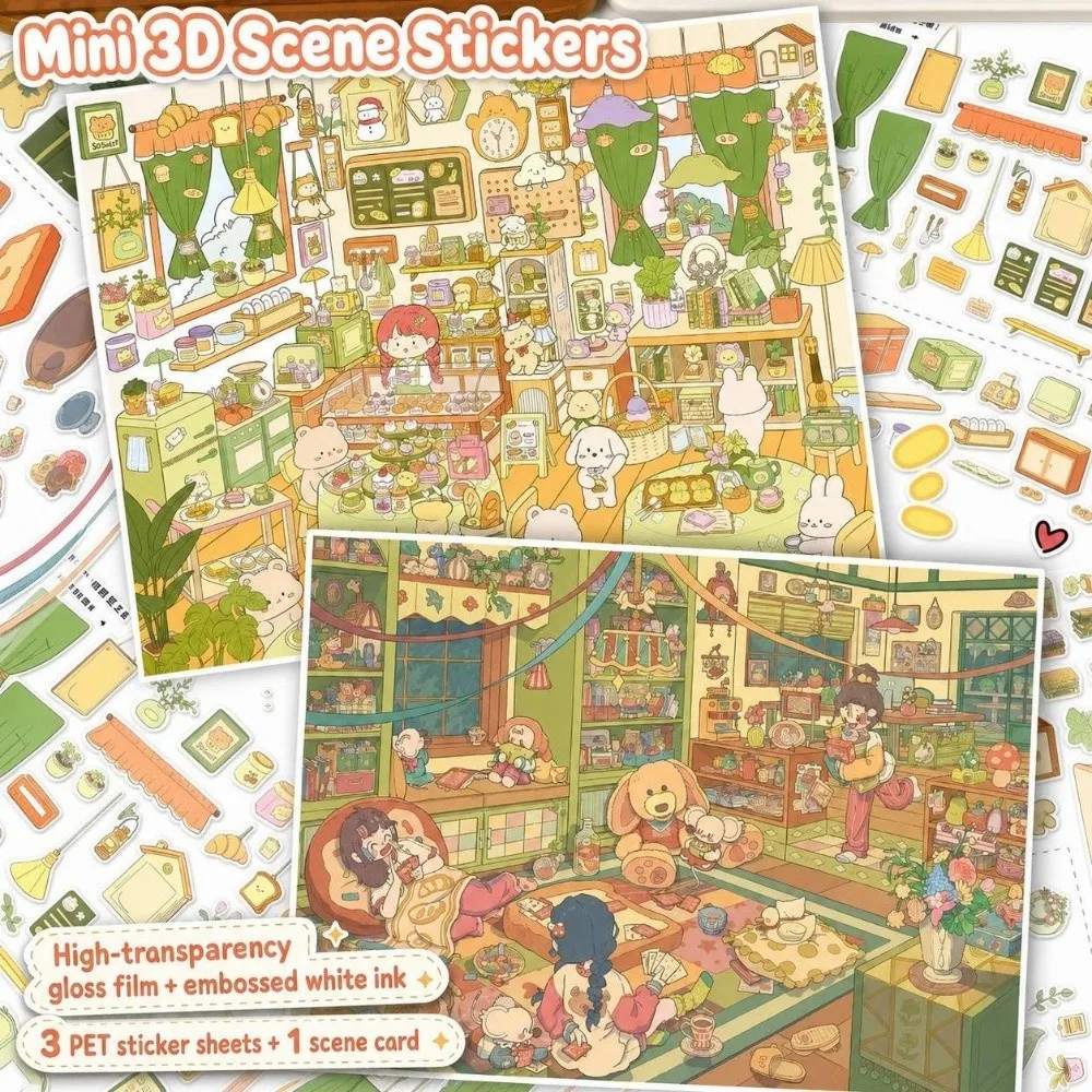 3D Miniature Landscapes Stickers Collection PET 2 Themes 3D Landscape Sticker Removable DIY Crafts DIY Game Stickers