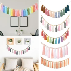 Rainbow Tassel Garland Bohemian Colorful Wood Beads Tapestry Macrame Wall Hanging Decorations Banner Bedroom Party Home Decor